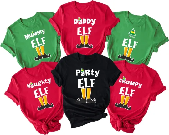 Christmas Elf Family T-Shirt Personalized Dad Mom Little Party Grumpy Drunk