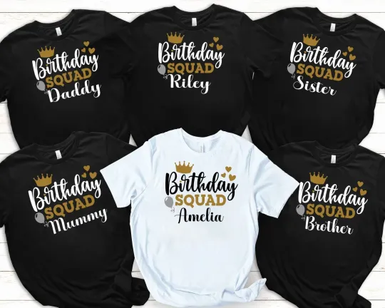 Discover Personalized Birthday Squad T-Shirt Matching Family Custom Name Men Women Kids