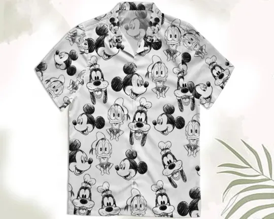 Discover Disney Mickey And Friends Sketch Art White Hawaiian Shirt