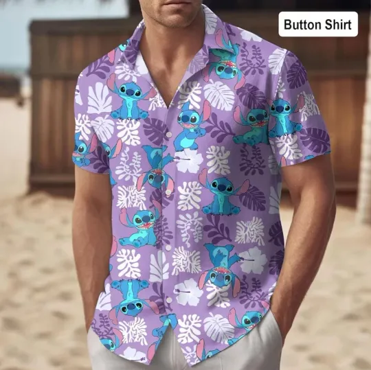 Discover Disney Summer Cute Stitch Short Sleeve Hawaiian Shirt 2025