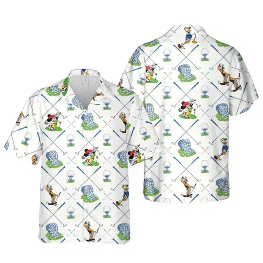 Discover Disney Mickey And Friends Golfing Dad Summer White Hawaiian Shirt