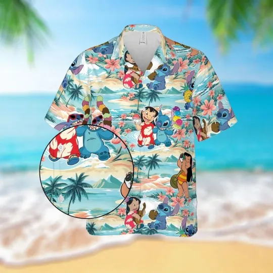 Discover Disney Stitch Hawaiian Shirt Casual Button Down Shirt Unisex Adults