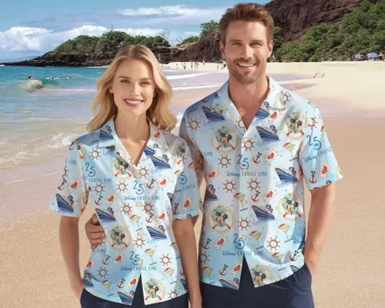Discover Disney Mickey And Friends Cruise Retro Blue Hawaiian Shirt