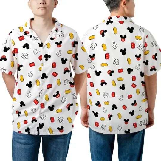 Discover Disney Mickey Mouse Family Summer Trip White Hawaiian Shirt