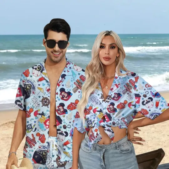 Discover Disney Mickey And Friends Cruise Fantasy Characters Blue Hawaiian Shirt