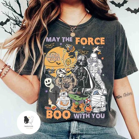 Discover Vintage May The Force Boo With You Star Wars Halloween T-shirt, Disney Halloween Shirt, Halloween Family shirts, Star Wars Characters Tee
