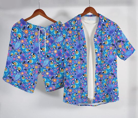 Derpy Tiger Hawaiian Shirt Set, Funny Kpop Demon Hunter Outfit, Colorful Derpy Tiger Summer Button Up Shirt, Kpop Merch Shirt Gifts