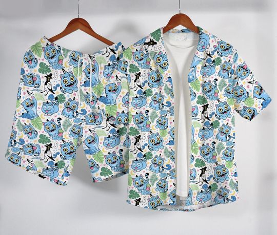 Derpy Tiger Hawaiian Shirt Set, Funny Kpop Demon Hunter Outfit, Cute Derpy Tiger Button Up Summer Gift, Kpop Merch Shirt Gifts