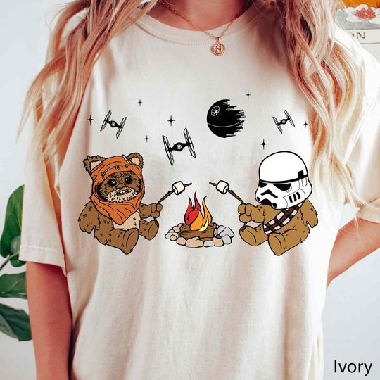 Funny Ewok And Wookie Stormtrooper Camping Marshmallow T-shirt, Halloween Star Wars Costume, Spooky Season, Hollywood Studio, Galaxy's Edge