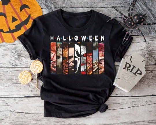 Discover Halloween Scary Characters T-Shirt for Men Women Kids