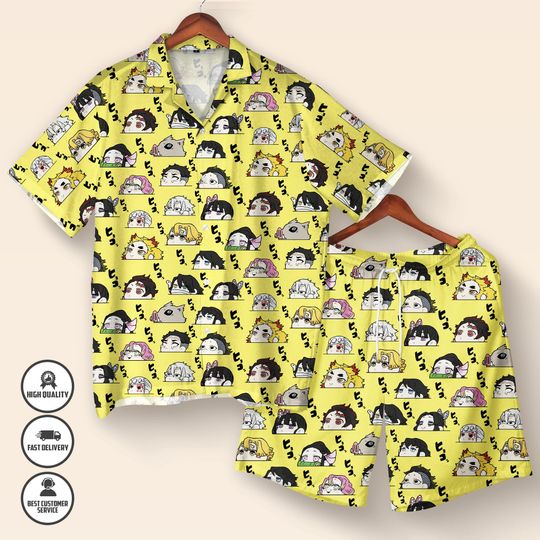 demon Hawaiian Shirt  Demon Hunter Summer Shirt  Anime Button Up Shirt  Cute Shirt  Japanese Streetwear  Anime Gift for Fans