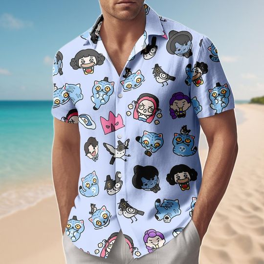 Kpop Demon Hunter Shirt & Shorts, Demon Hunter Hawaii Shirt, Chibi Demon Hunter Character Shorts, Summer Matching Set, Gift for Kpop Fa