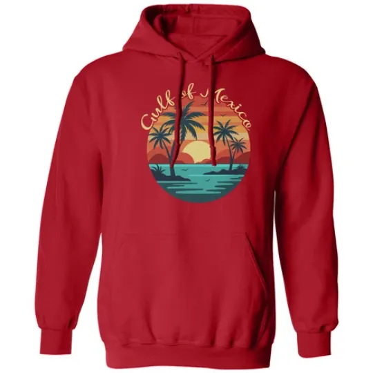 Gulf Of Mexico Retro Sunset Tee - Vintage Beach Unisex Hooded Sweatshirt