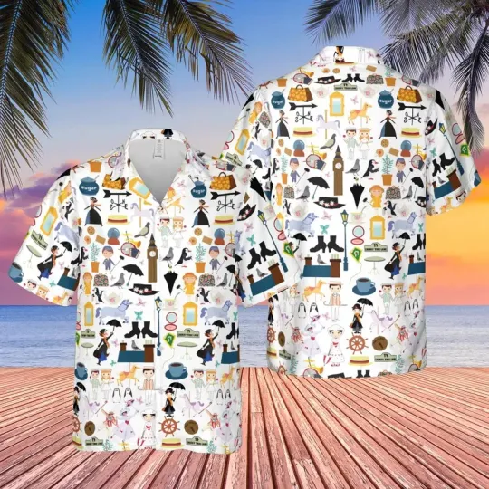 Discover Disney Mary Poppins Tropical Summer White Hawaiian Shirt