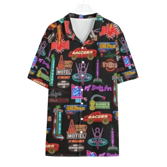 Discover Disney Cars Land Neon Lightning McQueen Black Hawaiian Shirt