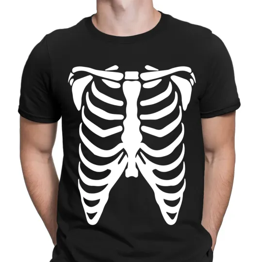 Discover Halloween Skeleton Ribs T-Shirt Scary Ribcage Bones Funny Graphic Tee Unisex Kids Casual Top