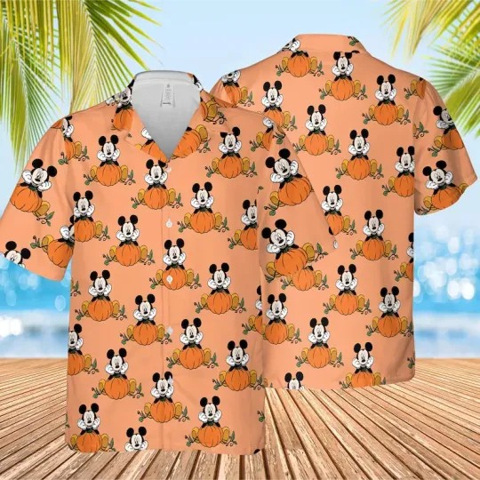 Discover Disney Mickey Mouse Pumpkin Spooky Halloween Orange Hawaiian Shirt