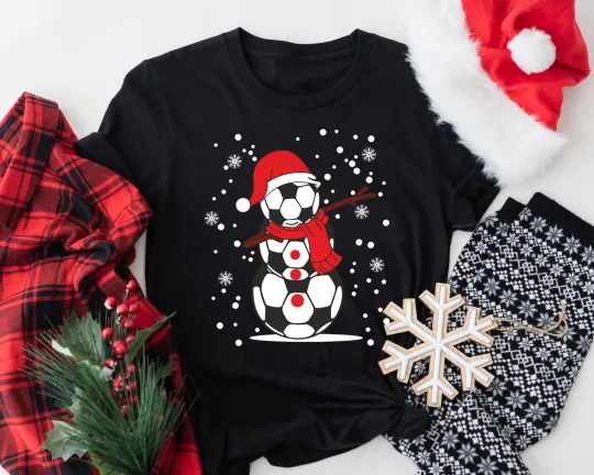 Snowman Football Christmas T-Shirt for Men Women Kids