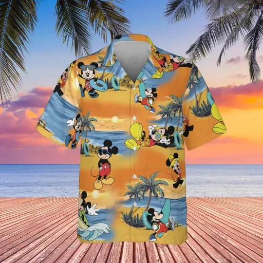 Discover Disney Mickey Mouse Chill On Beach Orange Unisex Hawaiian Shirt