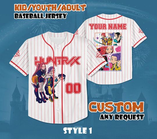Discover Custom Huntrix Baseball Jersey, Personalized Kpop Demon Hunter Jersey Shirt, Huntrix Birthday Shirt, Gift for Fans & Kids, Birthday Gifts