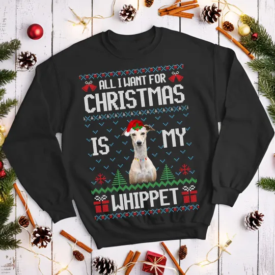 Discover Whippet Christmas Jumper Santa Hat Ugly Sweatshirt Unisex