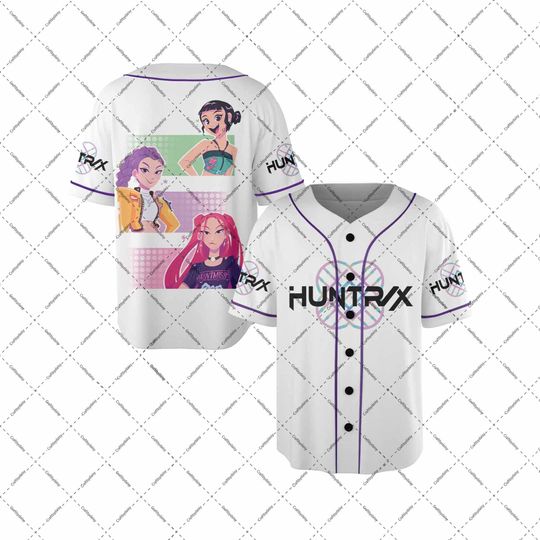 Discover Kpop Demon Hunters Huntrix Baseball Jersey, Kpop Rumi Mira Zoey Shirt, Unisex Button Down Jersey, Kpop Fan Gift, Demon Hunter Cosplay Outfit