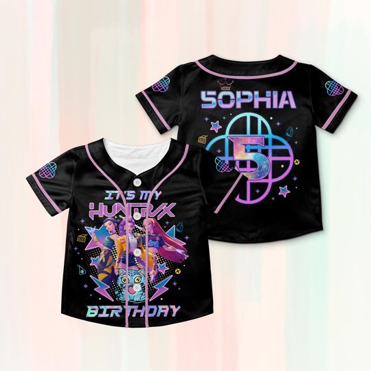 Discover Custom Huntrix Birthday Girl Shirt, Personalized Kpop Demon Hunter Birthday Jersey, Huntrix Baseball Jersey, Mira Rumi Joey Shirt