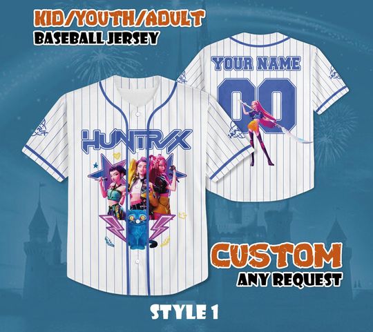 Custom Huntrix Baseball Jersey, Personalized Kpop Demon Hunter Jersey Shirt, Huntrix Birthday Shirt, Gift for Fans & Kids, Birthday Gifts