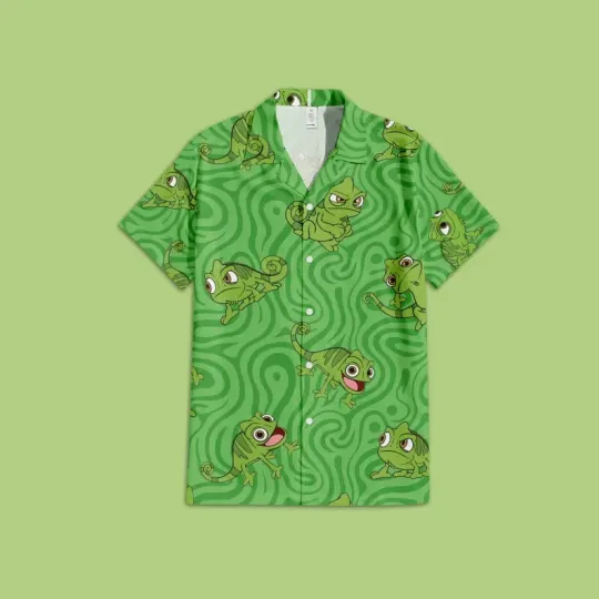 Discover Disney Pascal Tangled Swirling Summer Vacation Green Hawaiian Shirt
