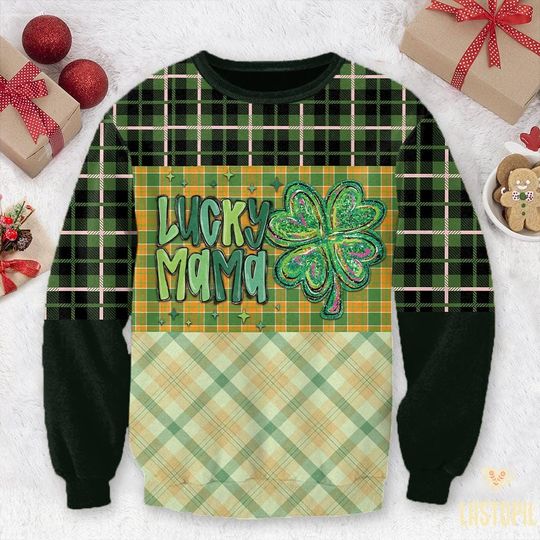 Discover Lucky Mama St. Patrick's Day Sweater Celtic Shamrock Crewneck Irish Pride Pullover