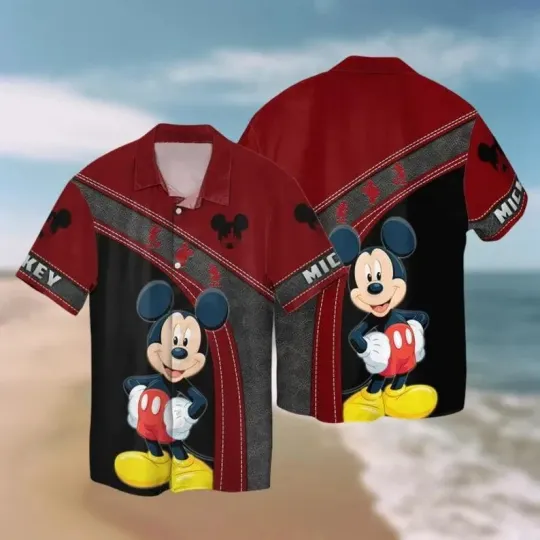 Discover Disney Mickey Mouse Cartoon Summer Beach Red Hawaiian Shirt
