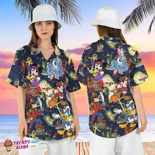 Discover Pirates Caribbean Mickey Friends Treasure Disney Hawaiian Shirt