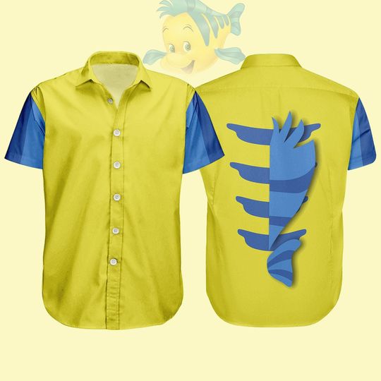 Discover Halloween Flounder Little Mermaid Costume Shirt, Ariel Little Mermaid Button Shirt, Disneyland Flounder Cosplay, Halloween Party 2025