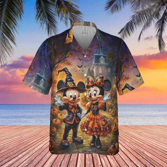 Discover 2025 Disney Mickey And Minnie Hawaiian Shirt, Halloween Ghost Pumpkin