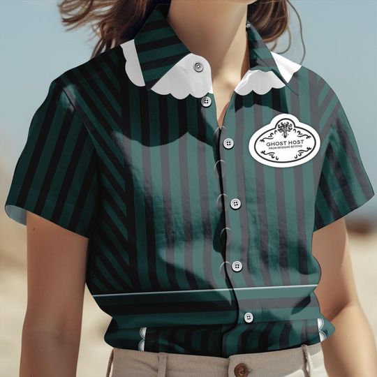 Discover Haunted Women Costume Button Shirt, Haunted Mansion Cosplay Shirt, Halloween Costume Shirt For Her, Horror Movie Shirt