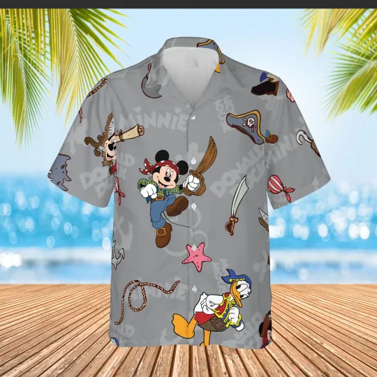 Disney Mickey Mouse Pirate & Friends Grey Unisex Hawaiian Shirt