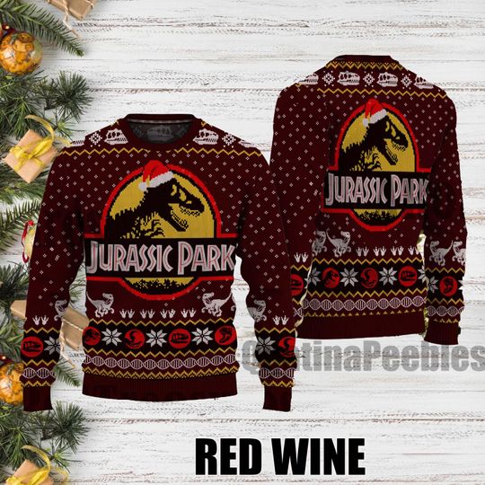 Jurassic Park Christmas Sweater, Unisex Holiday Ugly Sweater for Family