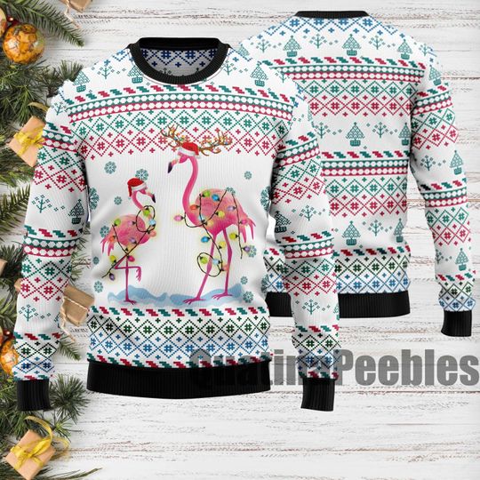 Flamingo Ugly Christmas Sweater - Funny Holiday Sweatshirt with Festive Design for Men and Women