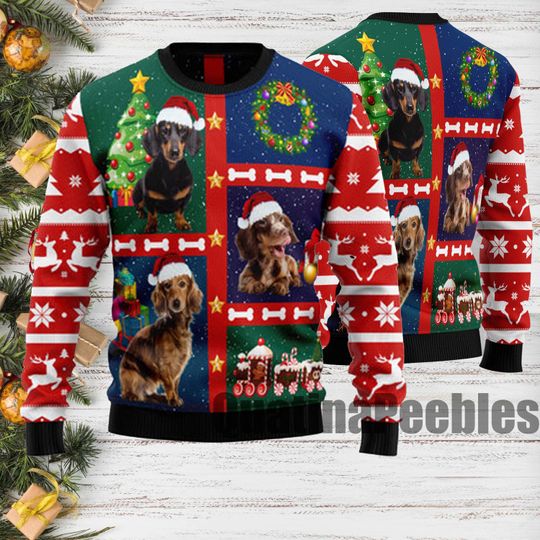 Cute Dachshund Ugly Christmas Sweater, Funny Holiday Xmas Sweater for Men Women
