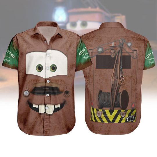 Discover Halloween Tow Mater Costume Button Shirt, Disney Cars Tow Mater Cosplay Shirt, Halloween Disneyland Cars Men Shirt, Halloween Gift
