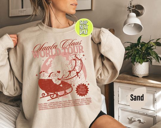 Santa Claus World Tour Sweatshirt Preppy Christmas Crewneck Festive Holiday Hoodie