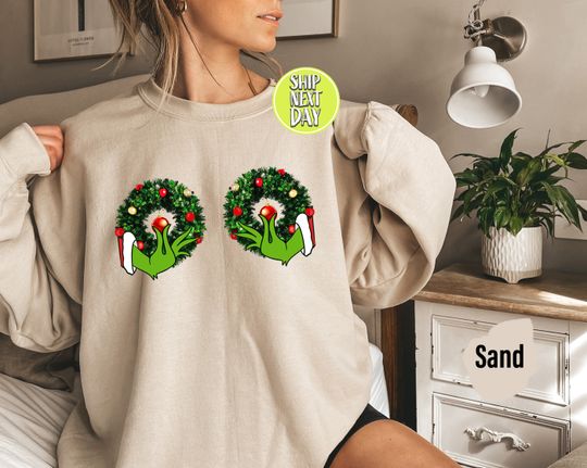 Christmas Wreath Sweatshirt and Hoodie, Christmas Boobies Sweatshirt