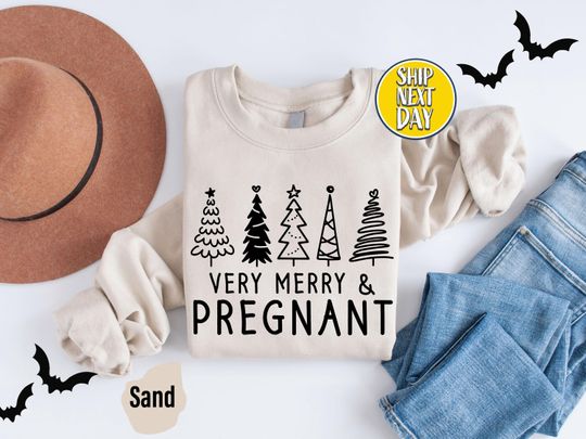 Discover Pregnant Christmas Tree Sweatshirt, Pregnancy Announcement Hoodie