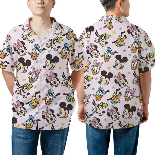 Discover Disney Mickey Mouse And Friends Star Pattern Pink Hawaiian Shirt
