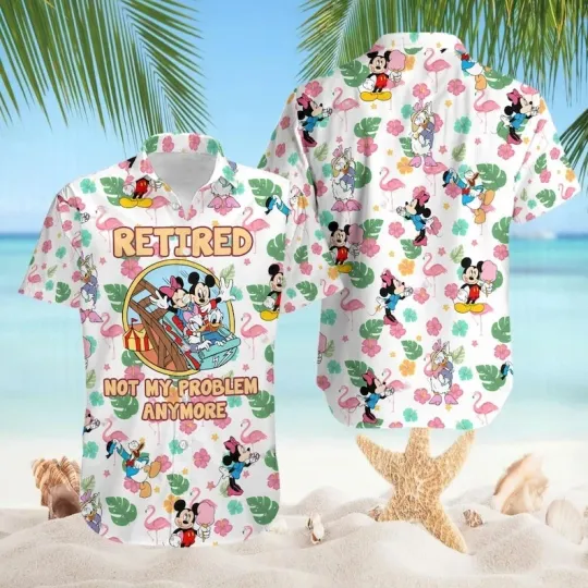Discover Disney Mickey&Minnie Roller Coaster Retired Not My Problem White Hawaiian Shirt