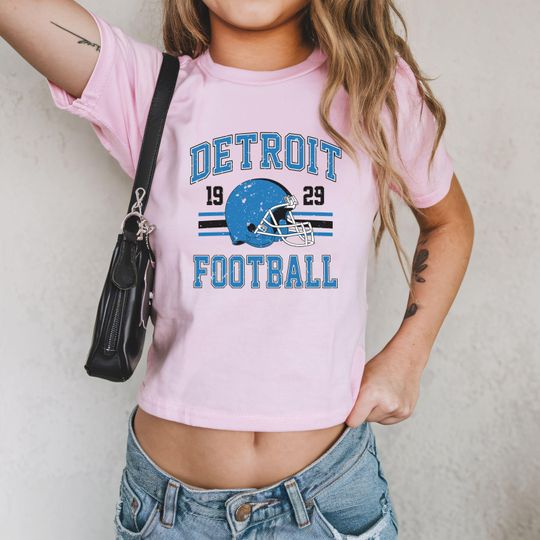 Discover Detroit Football Baby Tee Y2K Baby Tees Detroit Football Shirt Football Outfit Game Day Outfit Football Wife Shirt Football Girlfriend Shirt