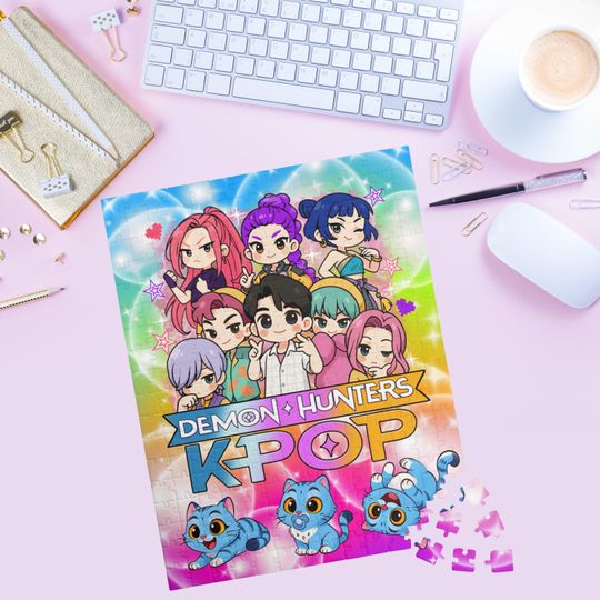 Huntrix Kpop Saja Boys Demon Hunters Puzzle Colorful Kpop Girl Group Jigsaw, Anime Fan Merch Gift, Korean Idol Collectible Puzzle