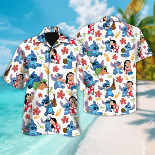 Discover Disney Stitch And Lilo Tropical Summer Forever Friendship White Hawaiian Shirt