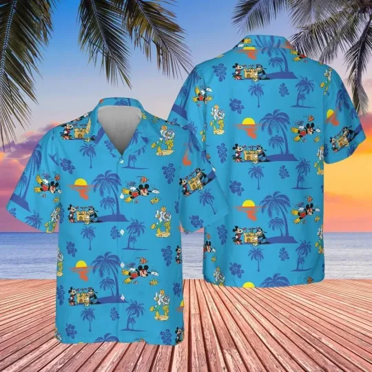 Discover Disney Mickey Mouse & Friends Waterpark Unisex Blue Hawaiian Shirt
