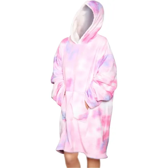 Discover Ladies Oversized Tie-Dye Pink Blanket Hoodie, Super Soft Warm Fleece
